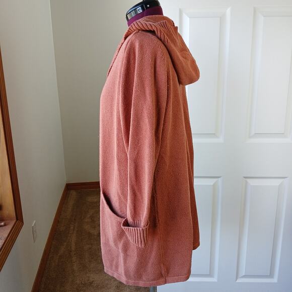 Tahari Hooded Orange Cardigan Sweater 1X pockets open front wrap long duster - Picture 2 of 12